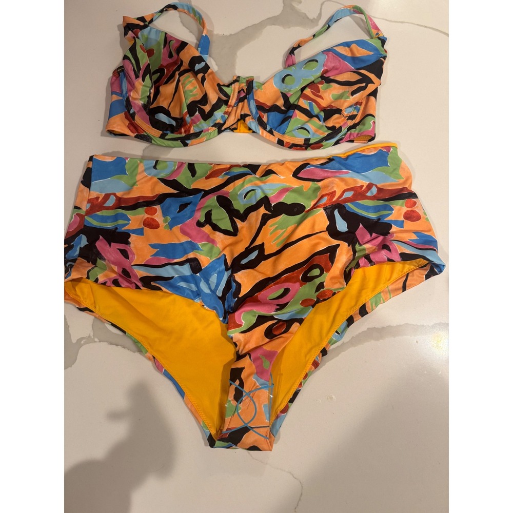 ASOS Multicolor Abstract Print High-Waist Bikini Set - Orange, Blue, Pink, Black